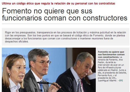El Ministerio de Fomento no quiere que sus funcionarios coman con constructores El Ministerio de Fomento no quiere que sus funcionarios coman con constructores